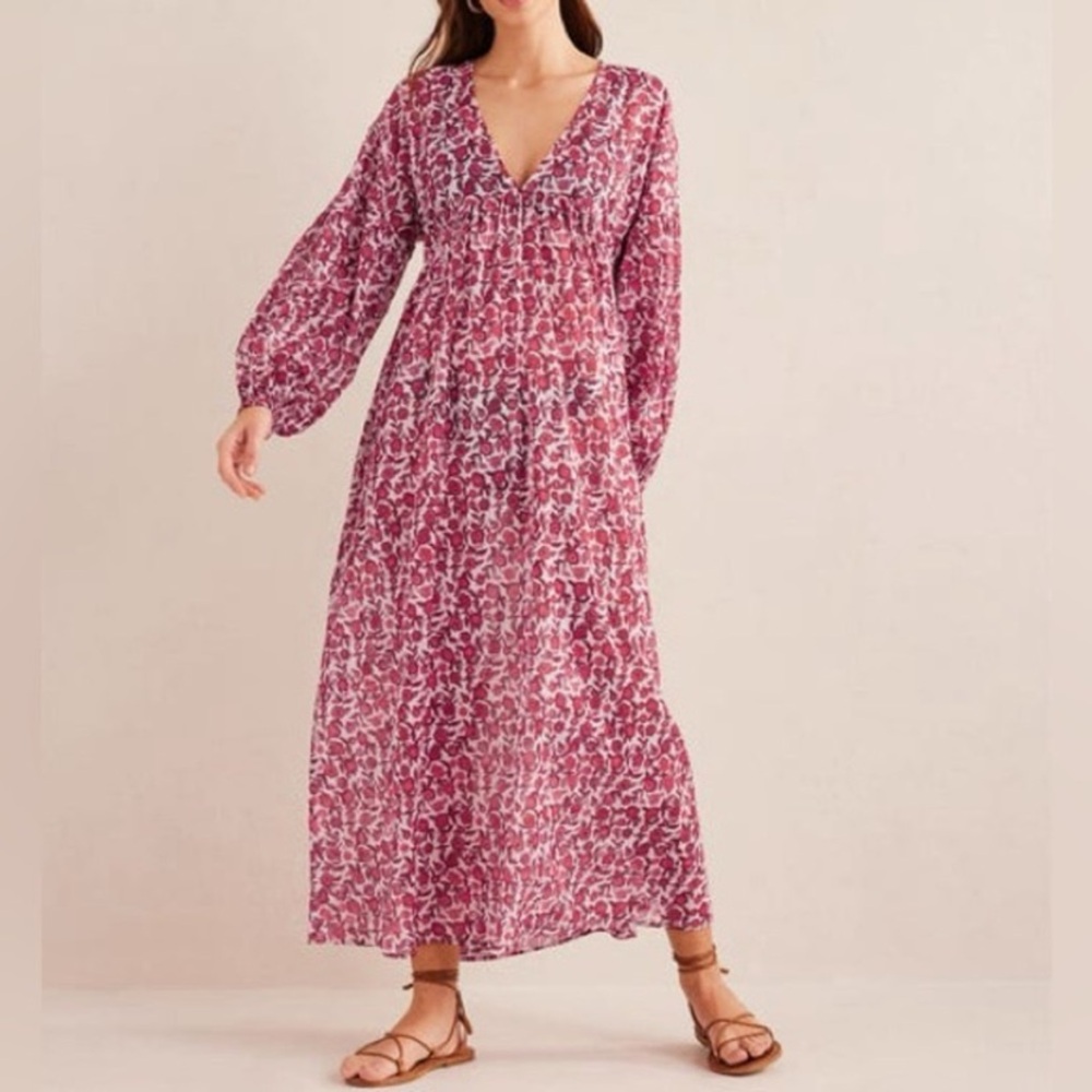 Boden Sarah Maxi Kaftan Dress Poinsettia, Pansy Bloom